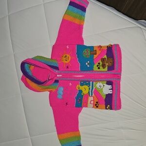 Baby Girl Knit SWEATER JACKET HOOD Made In Peru Sz 18 Mo 2 Yrs 3 Yrs